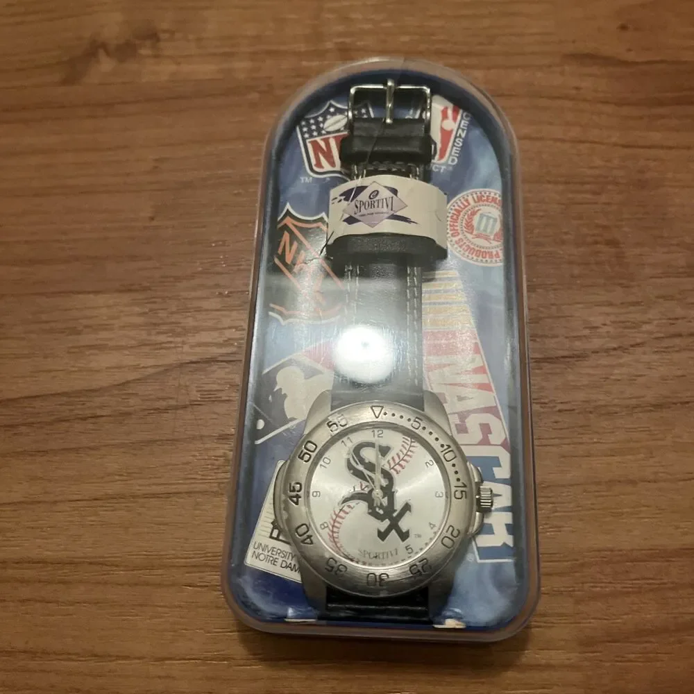 Chicago White Sox Men's SPORTIVI Watch Genuine Leather Wristband Baseball Black